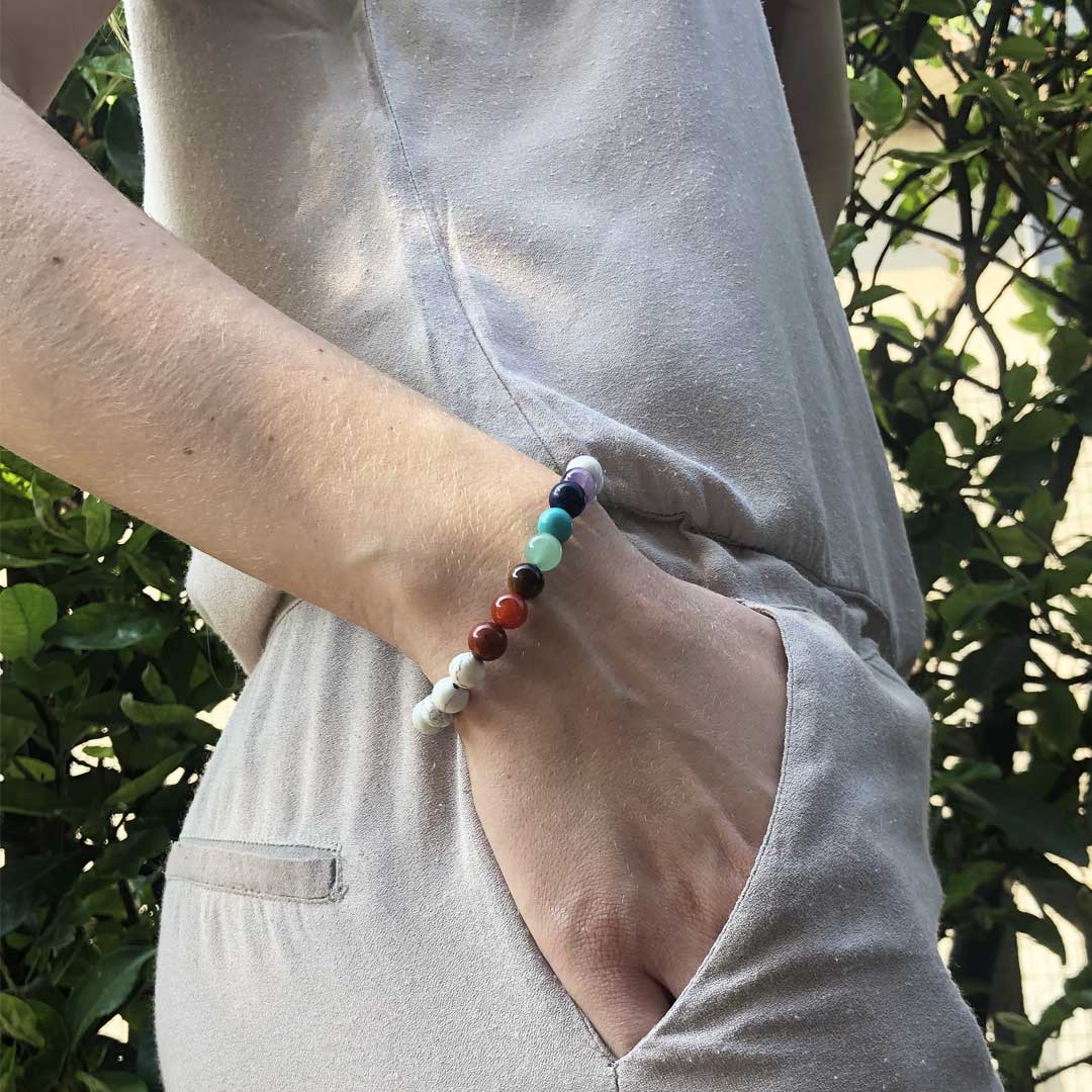 Bracciale 7 Chakra In Quarzo Rosa E Pietre Naturali – Fatto A Mano – Portafortuna E Fertilità