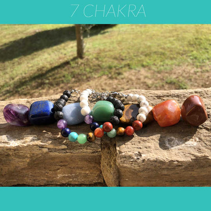 Bracciale 7 Chakra - Bracciale regolabile in acciaio inossidabile e pietre naturali da 8 mm - Zen Home