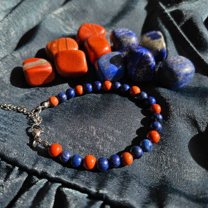 Bracciale con pietre naturali in Diaspro Rosso e Lapislazzuli perle da 6mm - Zen Home