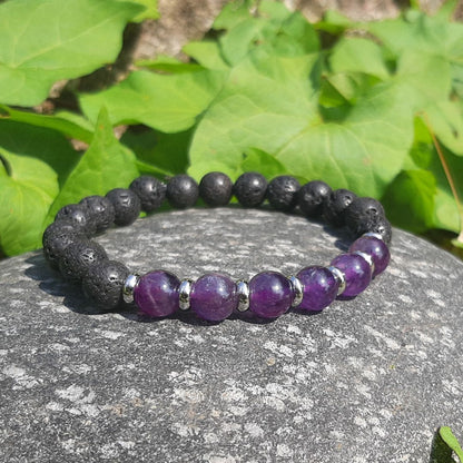Bracciale elastico con pietra lavica naturale e Ametista - Zen Home (17183337)