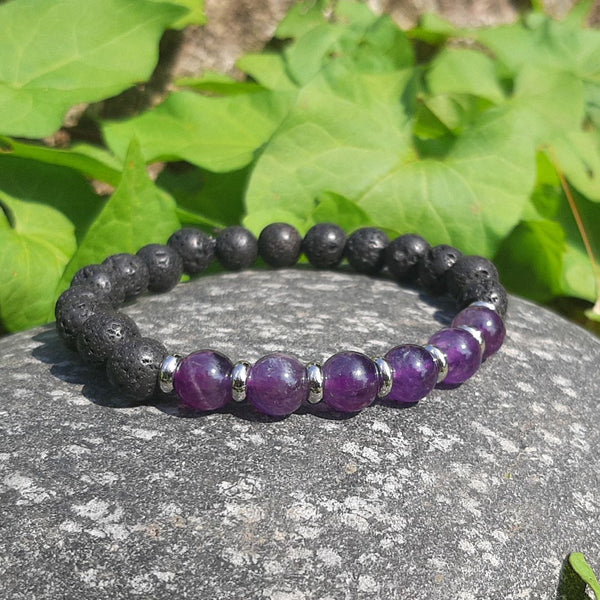 Bracciale Elastico In Pietra Lavica Con Iniziale - Donna, Stile Retrò, Per Yoga E Meditazione (Taglia S, Con Disco Metallo)