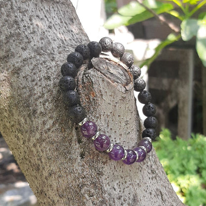Bracciale elastico con pietra lavica naturale e Ametista - Zen Home (17183338)