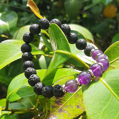 Bracciale elastico con pietra lavica naturale e Ametista - Zen Home (17183339)