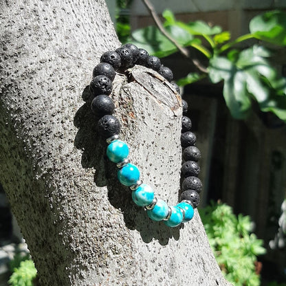 Bracciale elastico con pietra lavica naturale e Giada Oceano - Zen Home (17183341)