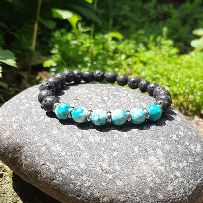 Bracciale elastico con pietra lavica naturale e Giada Oceano - Zen Home (17183342)