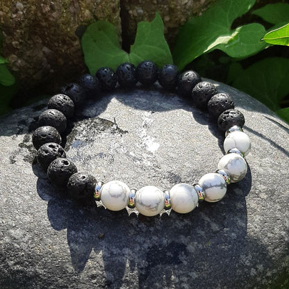Bracciale elastico con pietra lavica naturale e Howlite - Zen Home (17183344)