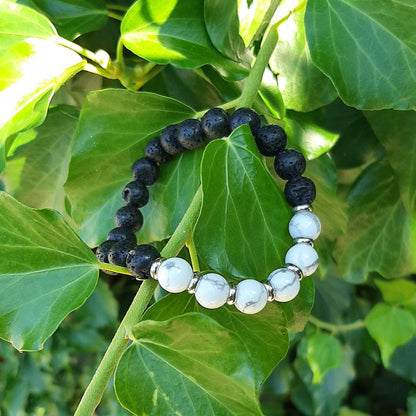 Bracciale elastico con pietra lavica naturale e Howlite - Zen Home (17183346)