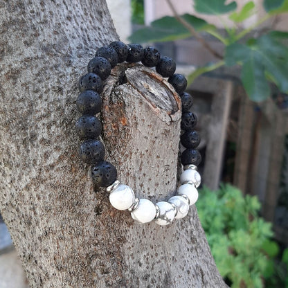Bracciale elastico con pietra lavica naturale e Howlite - Zen Home (17183345)