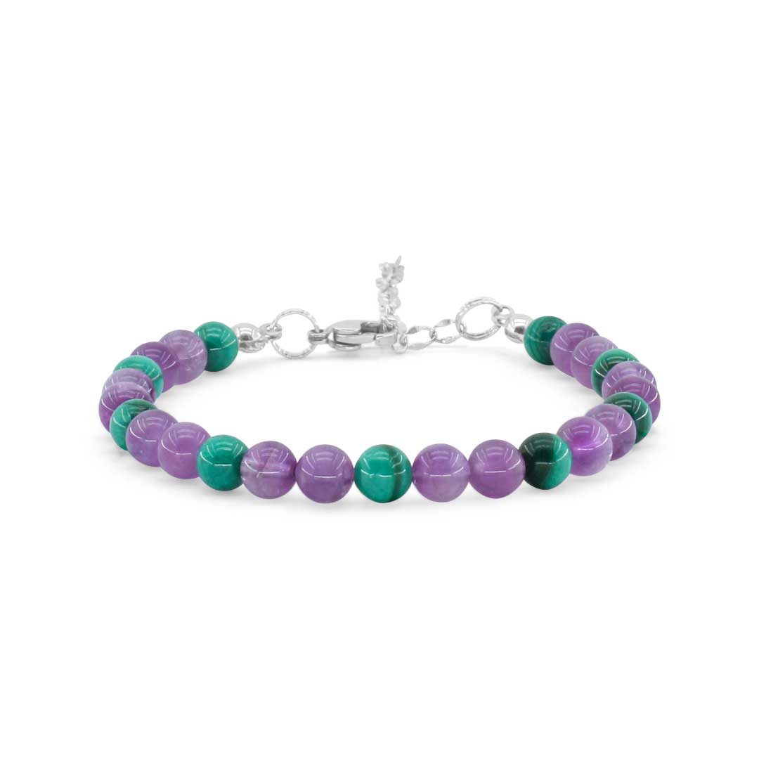 Bracciale in pietra naturale ametista e malachite da 6 mm - Zen Home