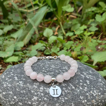 Bracciale Regolabile in acciaio inossidabile con pietra naturale Quarzo Rosa / Gemelli Zen Home
