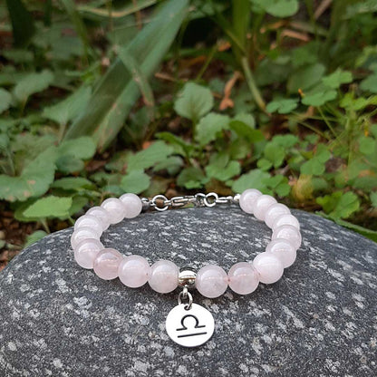 Bracciale Regolabile in acciaio inossidabile con pietra naturale Quarzo Rosa / Bilancia Zen Home