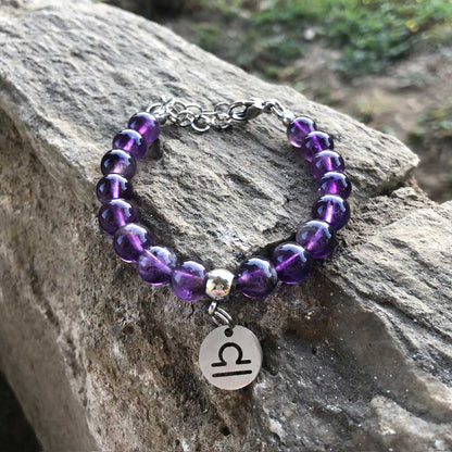 Bracciale Regolabile in acciaio inossidabile con pietra naturale Ametista / Bilancia Zen Home