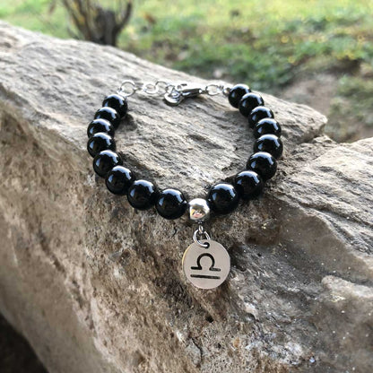 Bracciale Regolabile in acciaio inossidabile con pietra naturale Onice Nera / Bilancia Zen Home