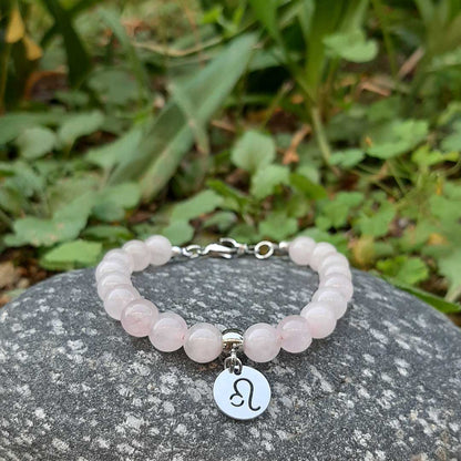 Bracciale Regolabile in acciaio inossidabile con pietra naturale Quarzo Rosa / Leone Zen Home