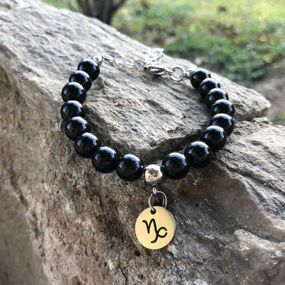 Bracciale Regolabile in acciaio inossidabile con pietra naturale Onice Nera / Capricorno Zen Home