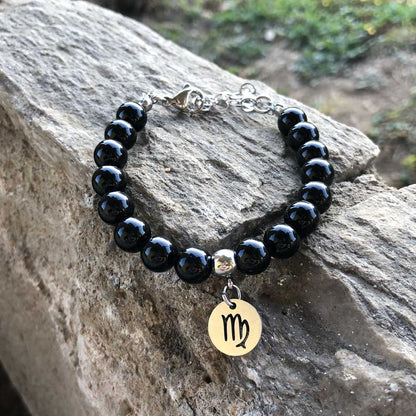 Bracciale Regolabile in acciaio inossidabile con pietra naturale Onice Nera / Vergine Zen Home