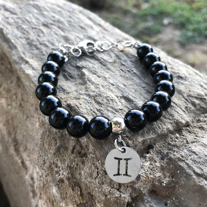 Bracciale Regolabile in acciaio inossidabile con pietra naturale Onice Nera / Gemelli Zen Home