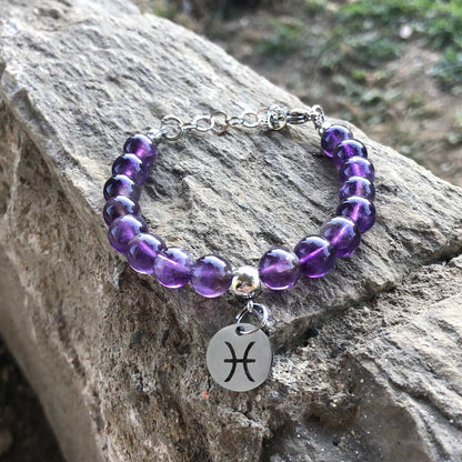 Bracciale Regolabile in acciaio inossidabile con pietra naturale Ametista / Pesci Zen Home