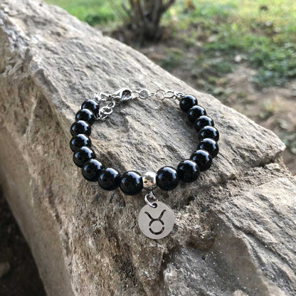 Bracciale Regolabile in acciaio inossidabile con pietra naturale Onice Nera / Toro Zen Home