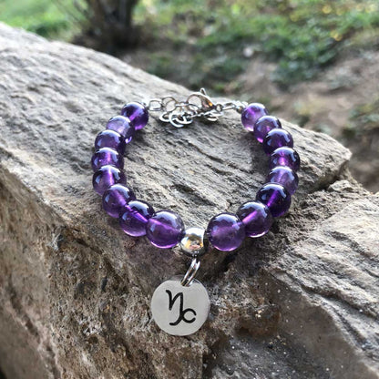 Bracciale Regolabile in acciaio inossidabile con pietra naturale Ametista / Capricorno Zen Home