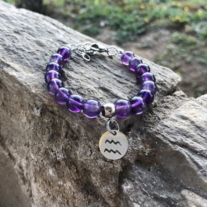 Bracciali Segni Zodiacali Regolabile in acciaio inossidabile con pietra naturale Ametista / Acquario Zen Home