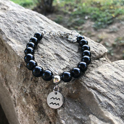 Bracciale Regolabile in acciaio inossidabile con pietra naturale Onice Nera / Acquario Zen Home