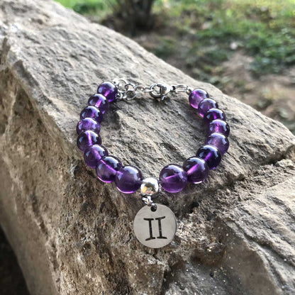 Bracciale Regolabile in acciaio inossidabile con pietra naturale Ametista / Gemelli Zen Home
