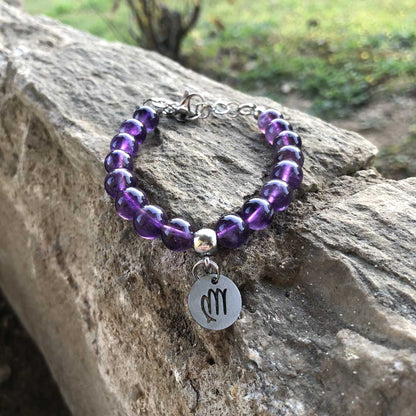 Segno zodiacale - Bracciale Regolabile in acciaio inossidabile con pietra naturale Ametista / Vergine Zen Home