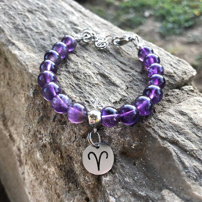 Bracciale Regolabile in acciaio inossidabile con pietra naturale Ametista / Ariete Zen Home