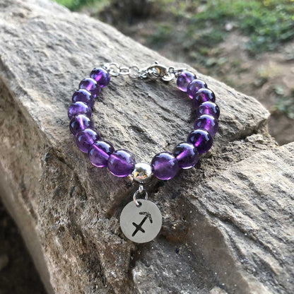Bracciale Regolabile in acciaio inossidabile con pietra naturale Ametista / Sagittario Zen Home