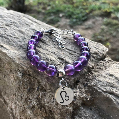 Bracciale Regolabile in acciaio inossidabile con pietra naturale Ametista / Leone Zen Home