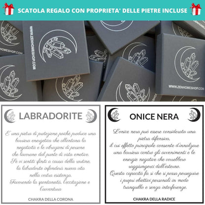 Bracciale regolabile in acciaio inossidabile e pietre naturali da 8 mm Onice Nera e Labradorite - Zen Home