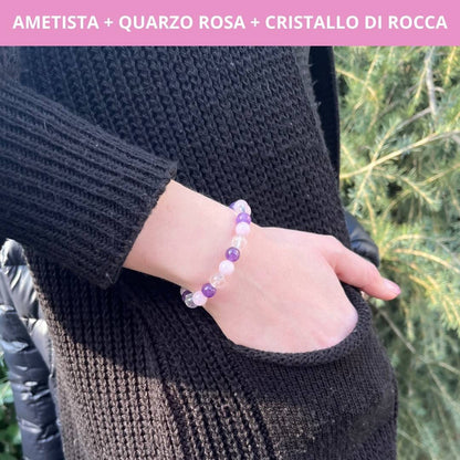 Bracciale regolabile in acciaio inossidabile Quarzo Rosa - Ametista - Cristallo di Rocca - Zen Home