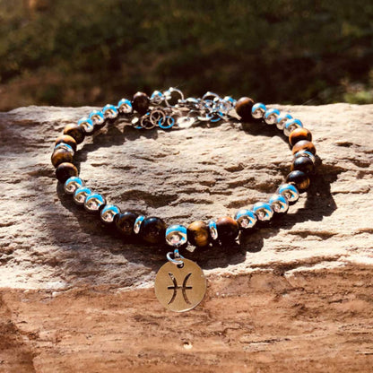 BRACCIALE SEGNI ZODIACALI - Bracciale regolabile in acciaio inossidabile e pietre naturali da 8 mm - Zen Home