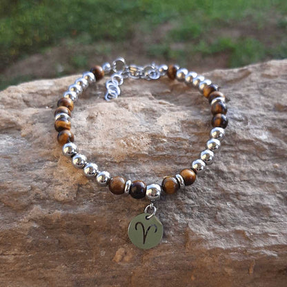 BRACCIALE SEGNI ZODIACALI - Bracciale regolabile in acciaio inossidabile e pietre naturali da 8 mm - Zen Home