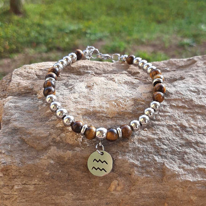 BRACCIALE SEGNI ZODIACALI - Bracciale regolabile in acciaio inossidabile e pietre naturali da 8 mm - Zen Home