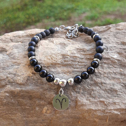 BRACCIALE SEGNI ZODIACALI - Bracciale regolabile in acciaio inossidabile e pietre naturali da 8 mm - Zen Home