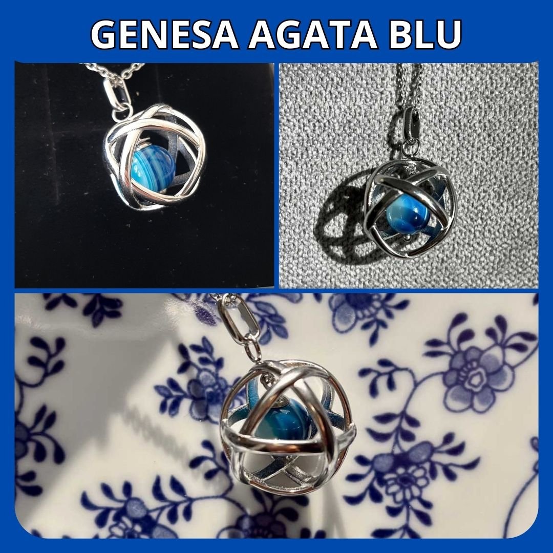 Ciondolo Genesa Agata Blu - Collana Regolabile in acciaio inossidabile - Zen Home