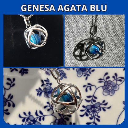 Ciondolo Genesa Agata Blu - Collana Regolabile in acciaio inossidabile - Zen Home