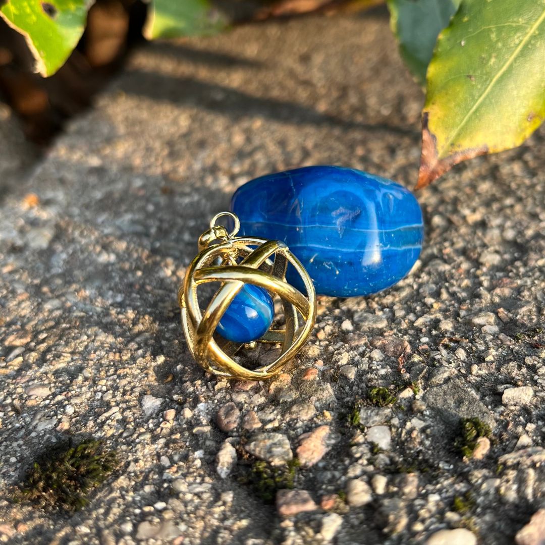 Ciondolo Genesa oro Agata Blu - Collana Regolabile in acciaio placcato colore oro 18K - Zen Home
