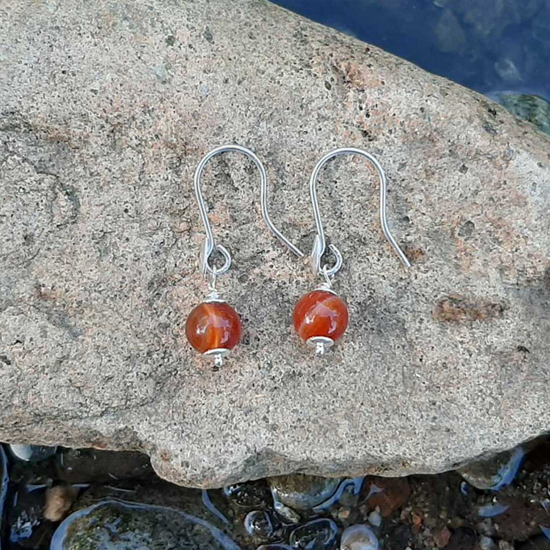 Orecchini A Sfere Di Corniola 6mm E Argento 925 - Orecchini Pendenti A Sfere - Orecchini - Foto 4