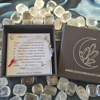 CRISTALLO DI ROCCA - Bracciale con pietre naturali da 6 mm e cornetto portafortuna - Zen Home