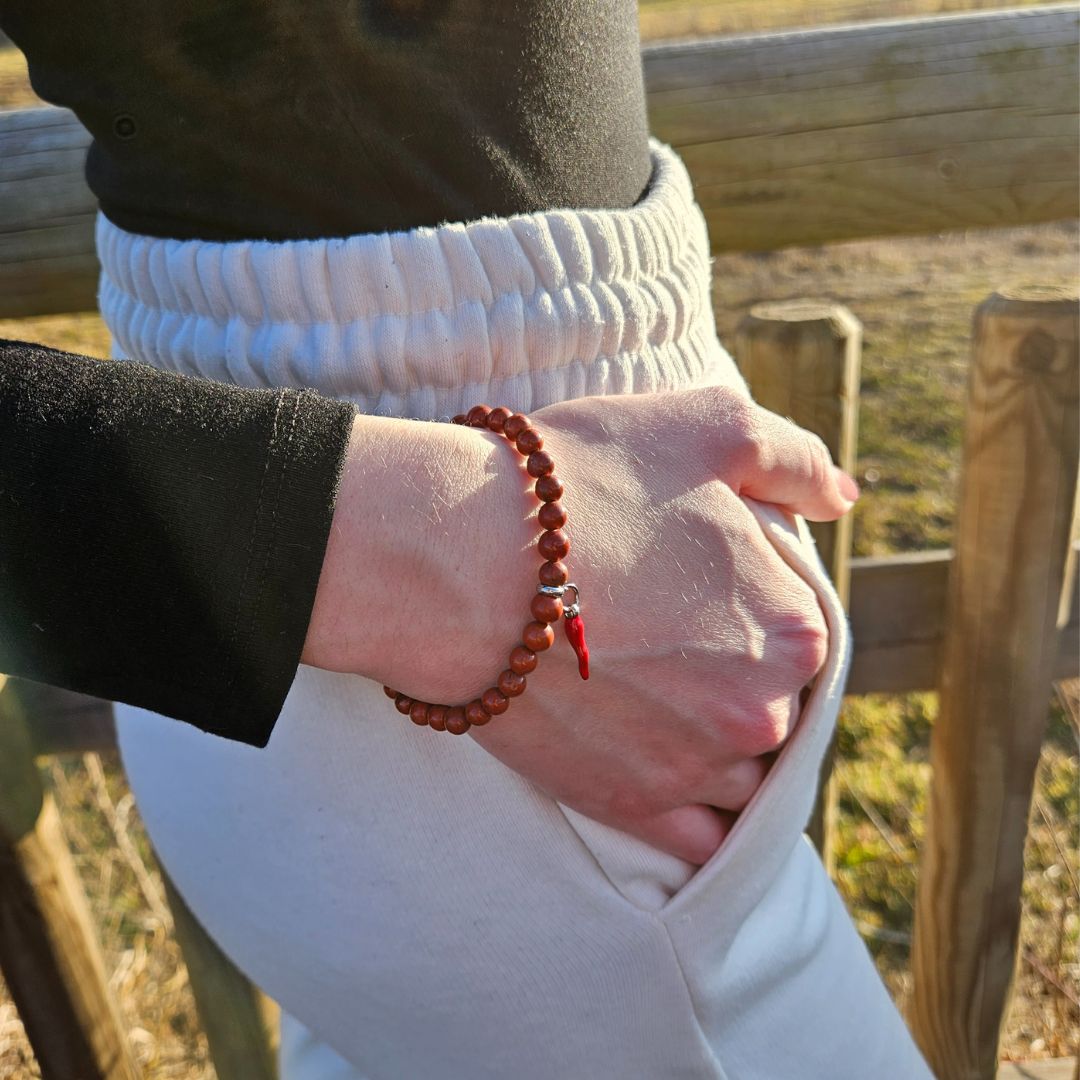 DIASPRO ROSSO - Bracciale con pietre naturali da 6 mm e cornetto portafortuna - Zen Home