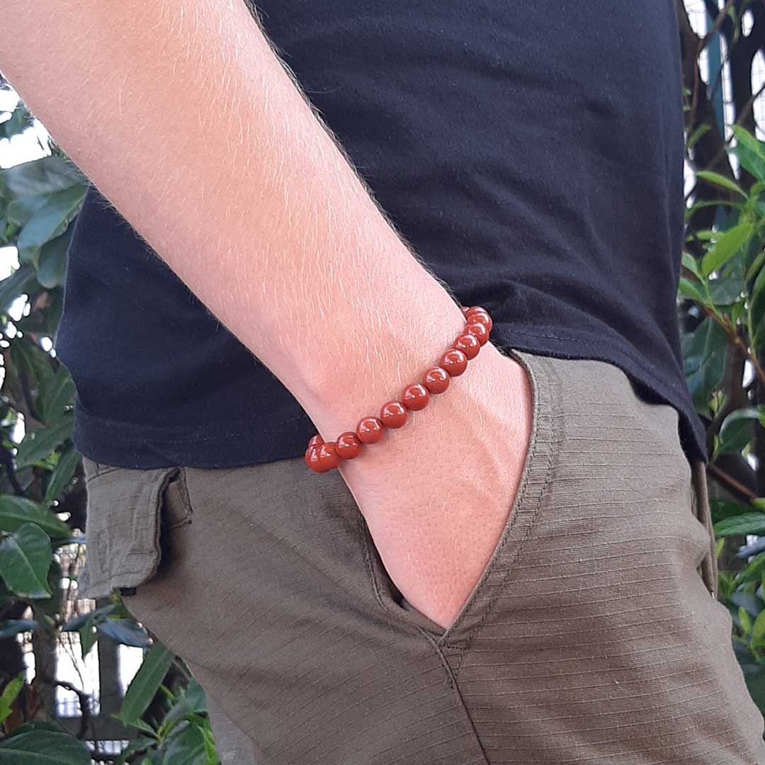 DIASPRO ROSSO - Bracciale regolabile in acciaio inossidabile e pietre naturali da 8 mm - Zen Home