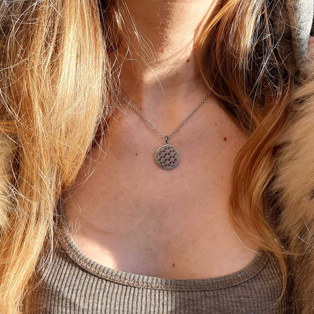 Fiore della vita chakra in acciaio inox catena donne collana uomo Metatron cubo geometria sacra simbolo gioielli Fiore della vita chakra in acciaio inox catena donne collana uomo Metatron cubo geometria sacra simbolo gioielli