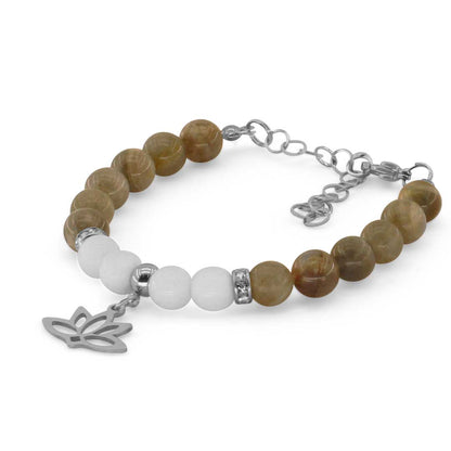 FIORE DI LOTO - Bracciale regolabile in acciaio inossidabile con pietre naturali da 8 mm LABRADORITE+ agata bianca - Zen Home