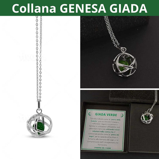 GIADA VERDE - Collana Regolabile Ciondolo Genesa in acciaio inossidabile con pietra naturale - Zen Home (17183991)