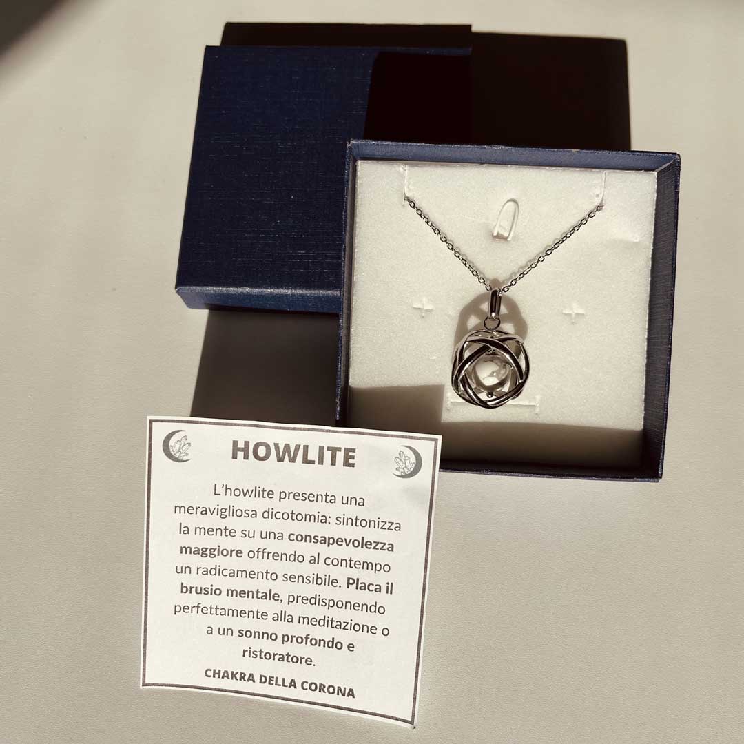 Howlite - Collana Regolabile Ciondolo Genesa in acciaio inossidabile con pietra naturale - Zen Home