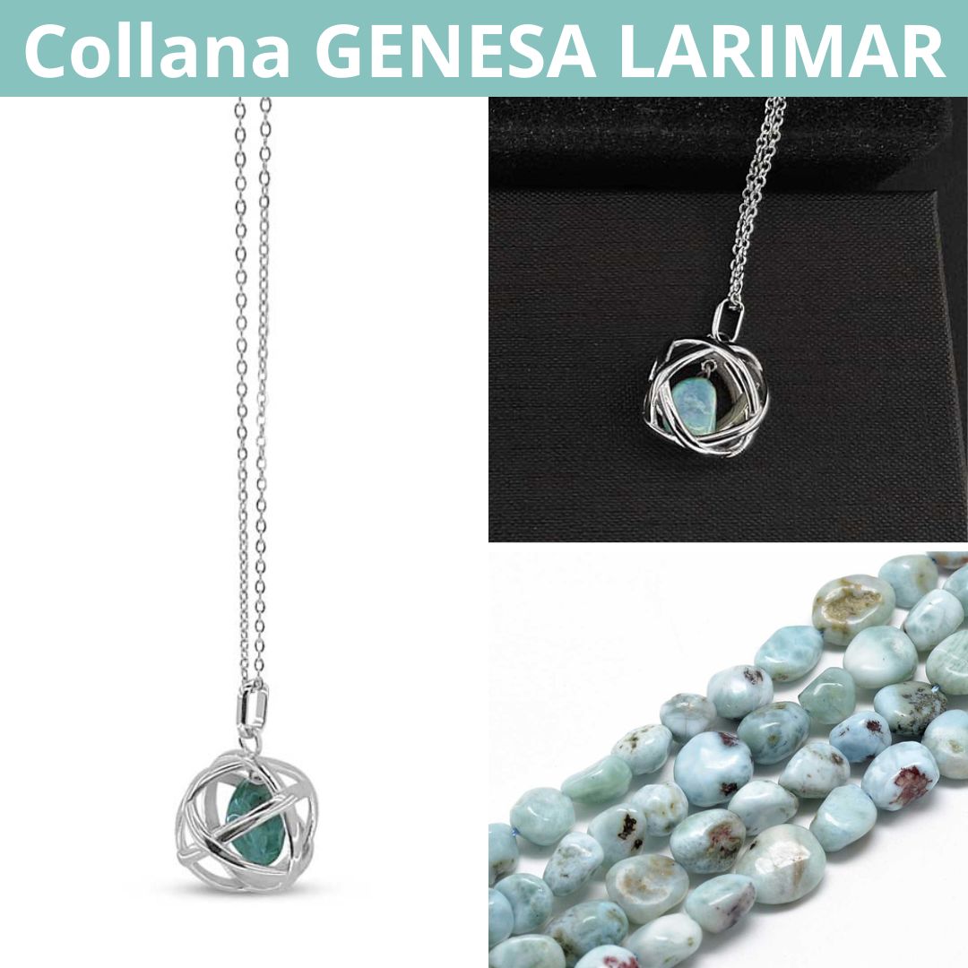 LARIMAR - Collana Regolabile Ciondolo Genesa in acciaio inossidabile con pietra naturale - Zen Home