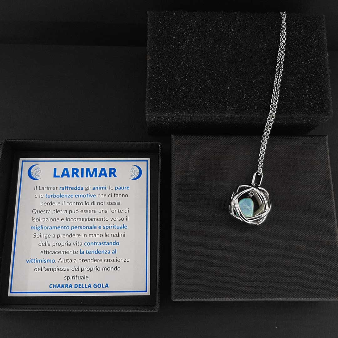 LARIMAR - Collana Regolabile Ciondolo Genesa in acciaio inossidabile con pietra naturale - Zen Home